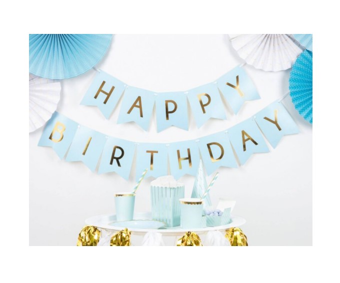 Faixa Happy Birthday Azul e Dourado Faixa Happy Birthday Azul e Dourado