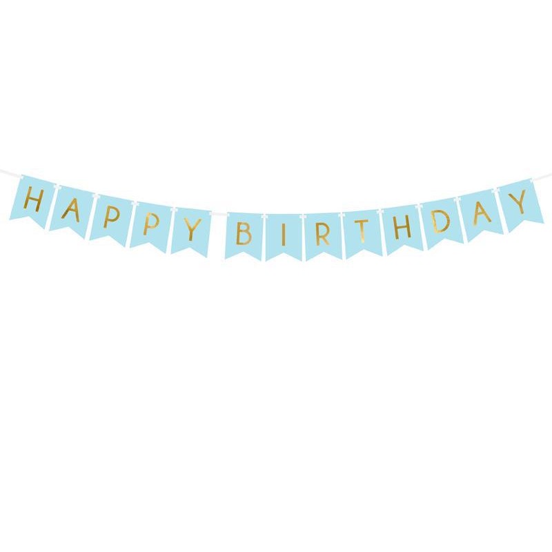 Faixa Happy Birthday Azul e Dourado
