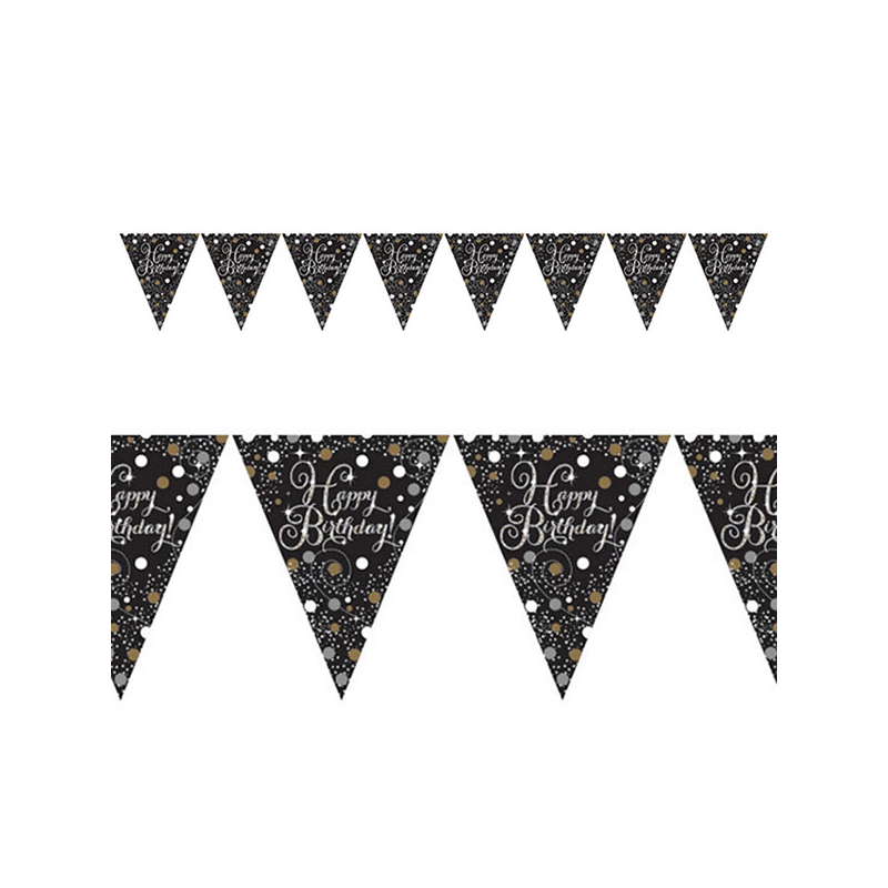 Bandeirolas Happy Birthday Black Sparkly Bandeirolas Happy Birthday Black Sparkly