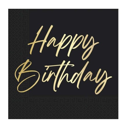 Guardanapos Happy Birthday Preto e Dourado