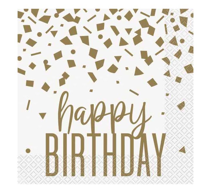 Guardanapos Happy Birthday Branco e Dourado