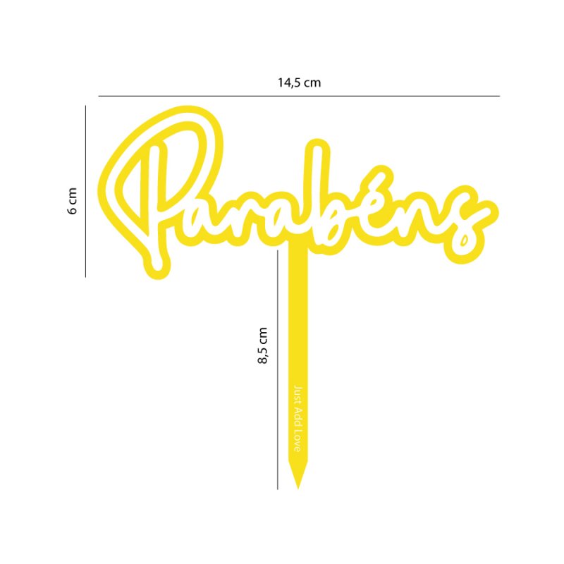 Topo de Bolo Parabéns Amarelo Topo de Bolo Parabéns Amarelo
