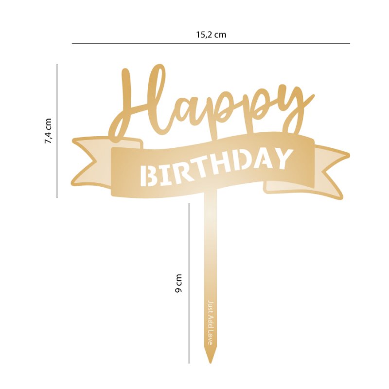 Topo de Bolo Happy Birthday Ouro Espelhado Topo de Bolo Happy Birthday Ouro Espelhado