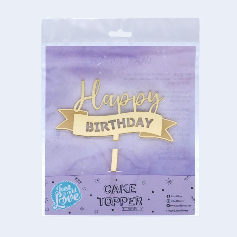 Topo de Bolo Happy Birthday Ouro Espelhado Topo de Bolo Happy Birthday Ouro Espelhado