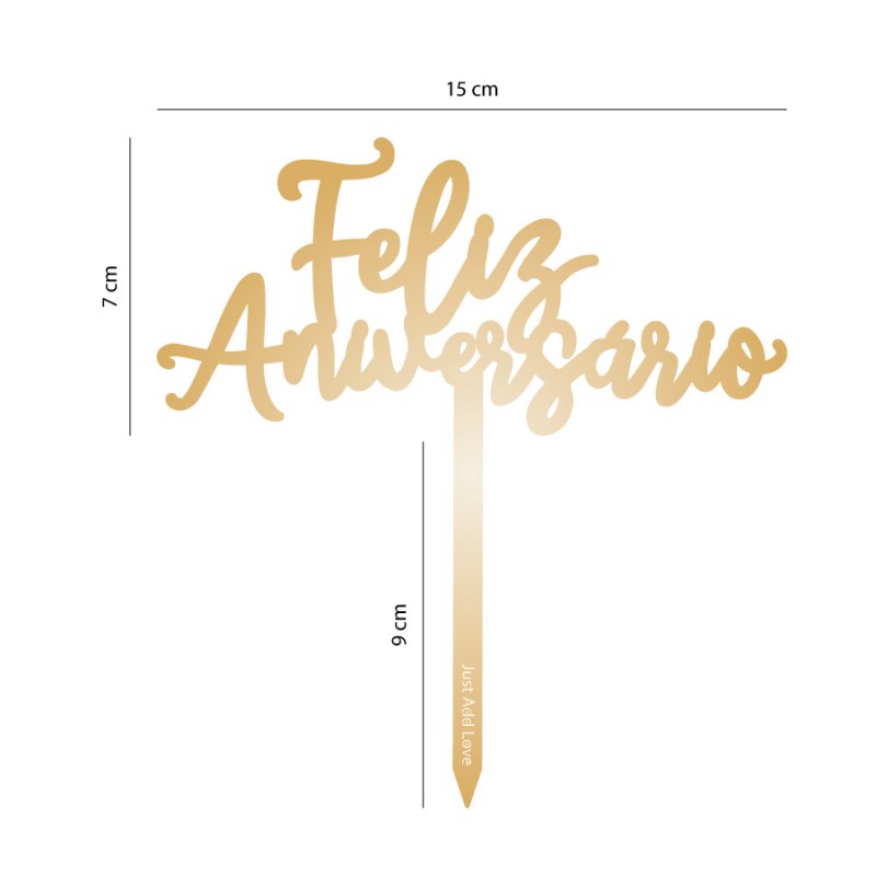 Topo de Bolo Feliz Aniversário Dourado Topo de Bolo Feliz Aniversário Dourado