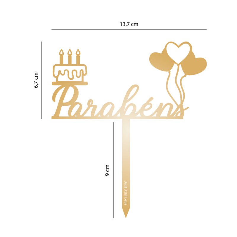 Topo de Bolo Parabéns Dourado Balões Topo de Bolo Parabéns Dourado Balões