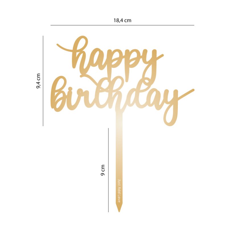 Topo de Bolo Happy Birthday Dourado Topo de Bolo Happy Birthday Dourado