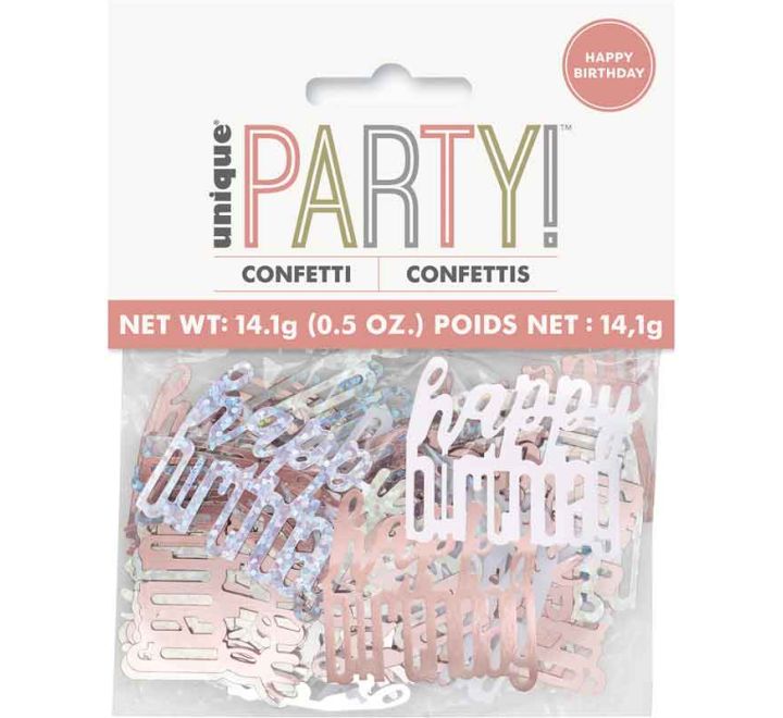 Confettis Happy Birthday Branco, Prata e Rose Gold Confettis Happy Birthday Branco, Prata e Rose Gold