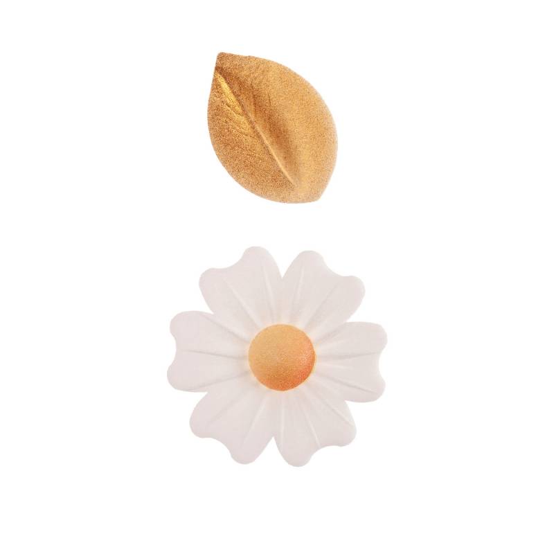 Mix Folhas Ouro e Flores Branco - 10 Unidades