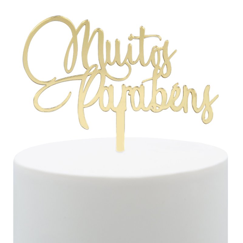 Topo de Bolo Muitos Parabéns Dourado