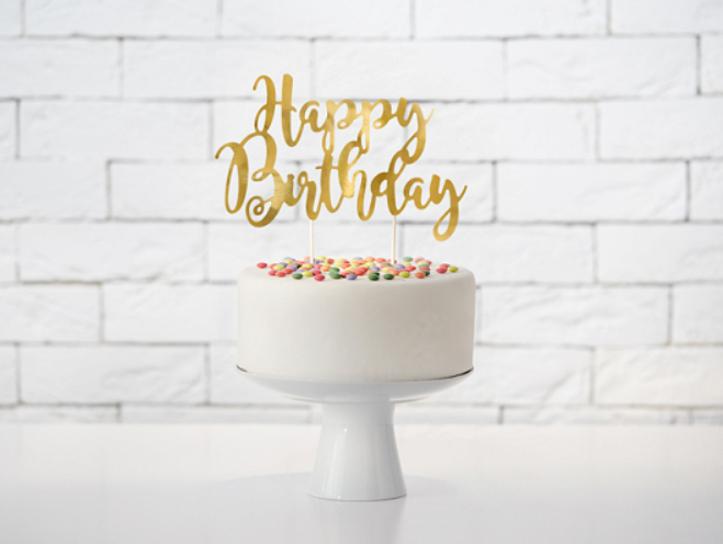 Topo de Bolo Happy Birthday Dourado Topo de Bolo Happy Birthday Dourado