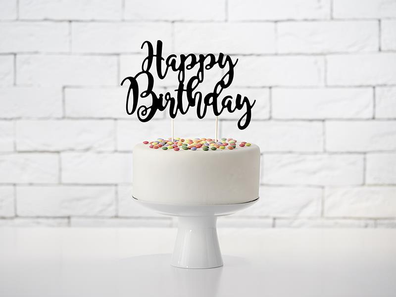 Topo de Bolo Happy Birthday Preto Topo de Bolo Happy Birthday Preto