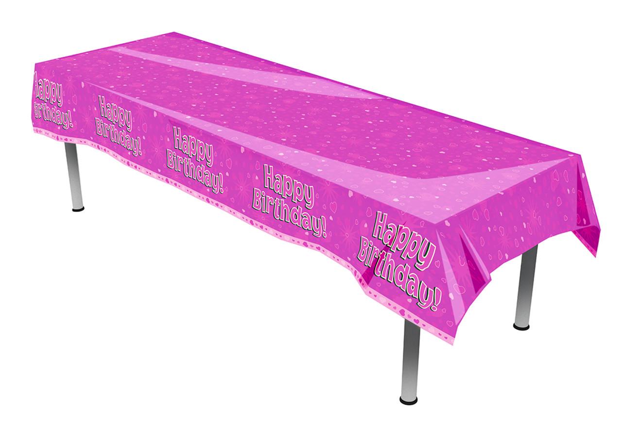 Toalha de Mesa Happy Birthday Corações Rosa Toalha de Mesa Happy Birthday Corações Rosa