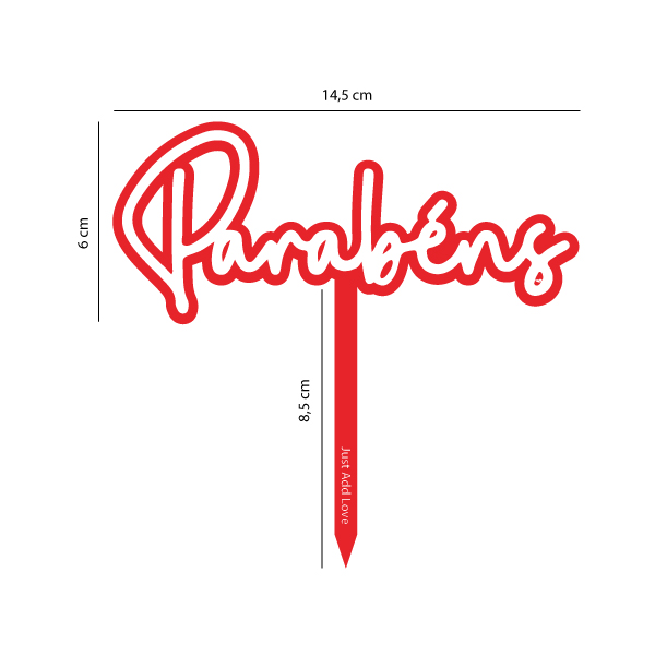 Topo de Bolo Parabéns Vermelho Topo de Bolo Parabéns Vermelho